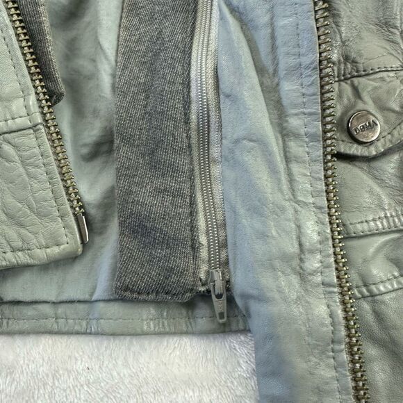 Doma Size L Clash Hoodie Leather Jacket Gray 100% Lamb Nappa Moto Grunge Edgy - Picture 6 of 14